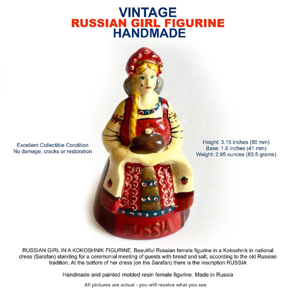 Russian girl in a Kokoshnik Figurine / Handmade in Russia